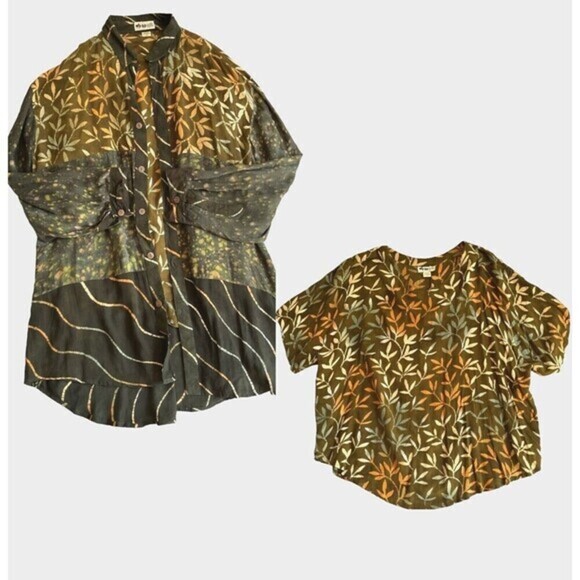 Vintage We Be Bop Tunic Top Set Sz 3x Brown Floral Lagenlook‎ Hippie Art To Wear - Picture 1 of 14
